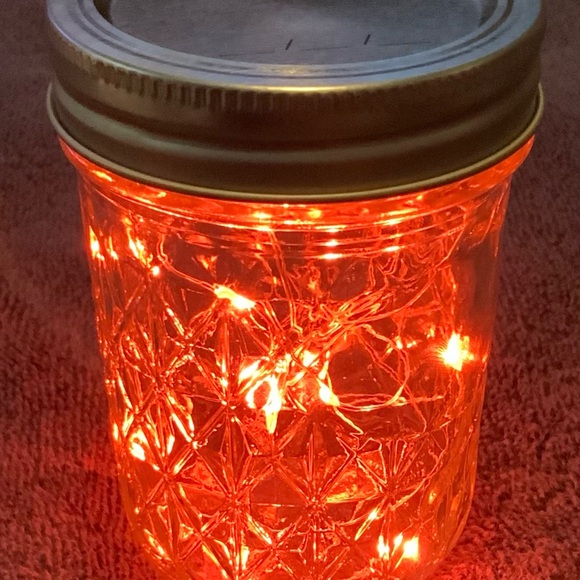 ORANGE 1/2 PINT MASON JAR w/ LED FAIRY-LIGHTS/HANDMADE - Picture 4 of 8